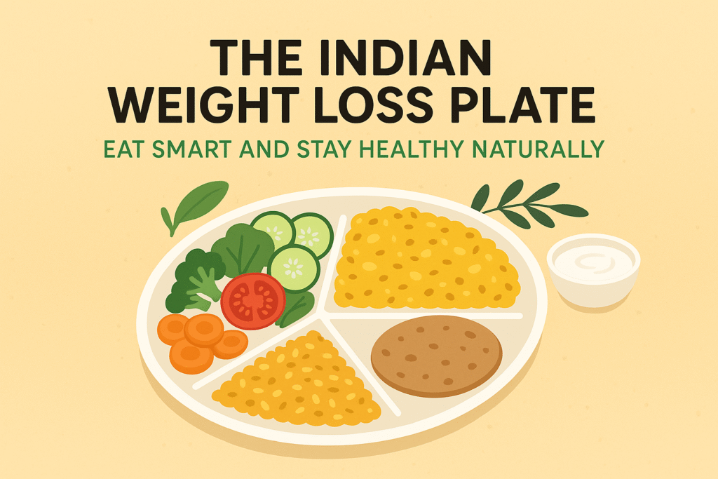 Indian Weight Loss plate with balanced healthy foods.