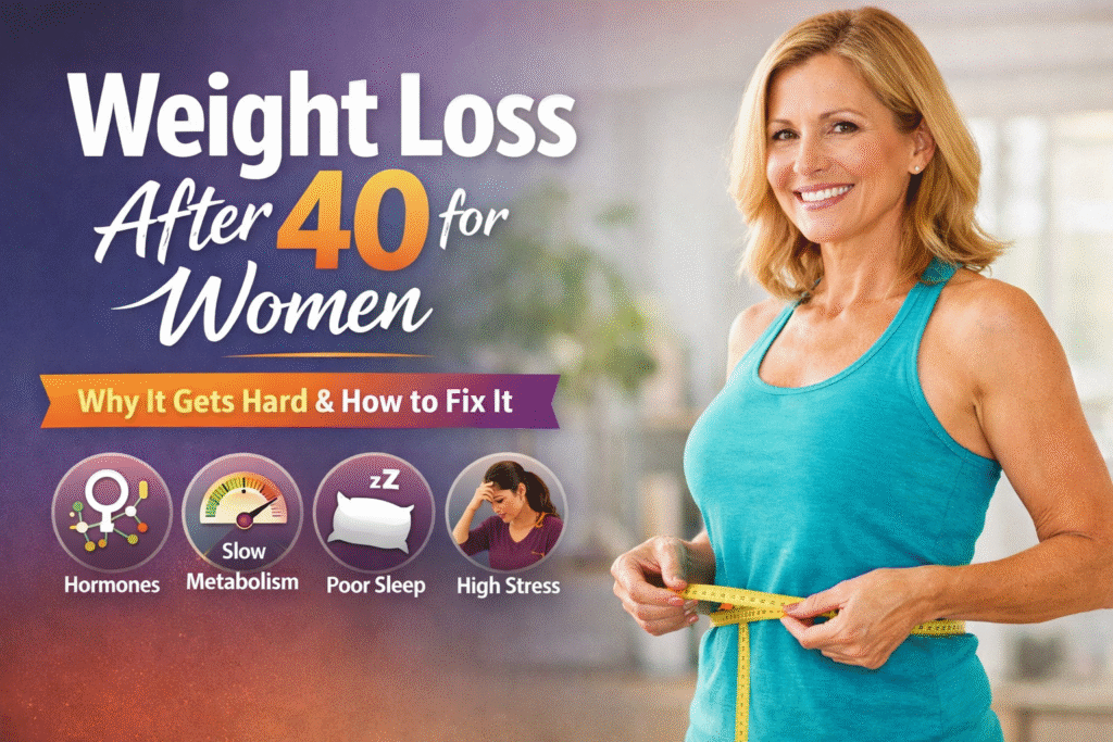 weight loss after 40 for women with healthy lifestyle, balanced nutrition and stress-free routine