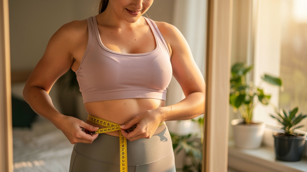 Woman tracking weight loss progress measurements