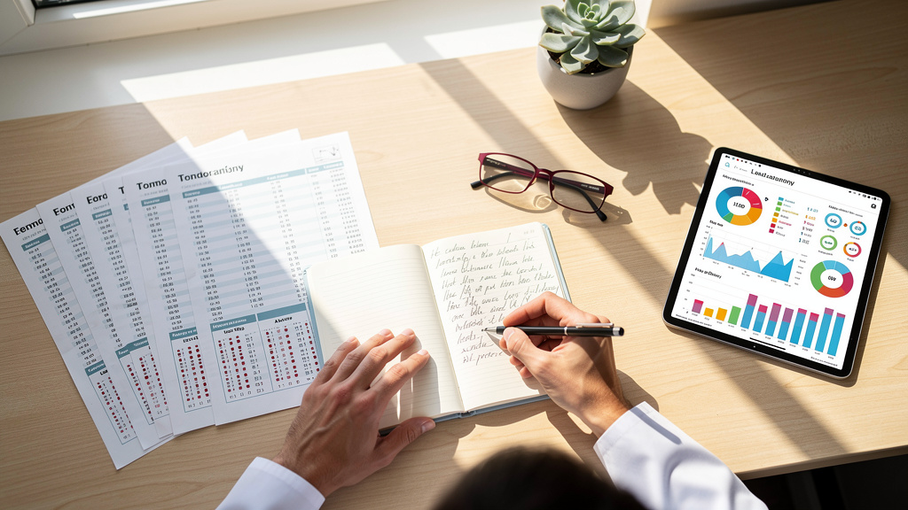 Dietitian analyzing health reports and creating personalized nutrition plans