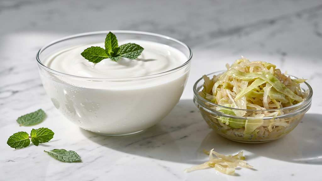 Plain yoghurt and sauerkraut for gut health support