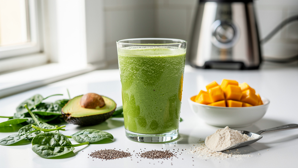 Nutrient-packed green smoothie with fresh fruits and vegetables