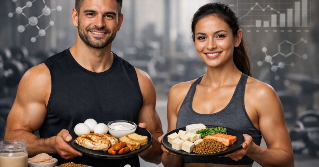 Protein intake for muscle growth with protein-rich foods in a gym setting