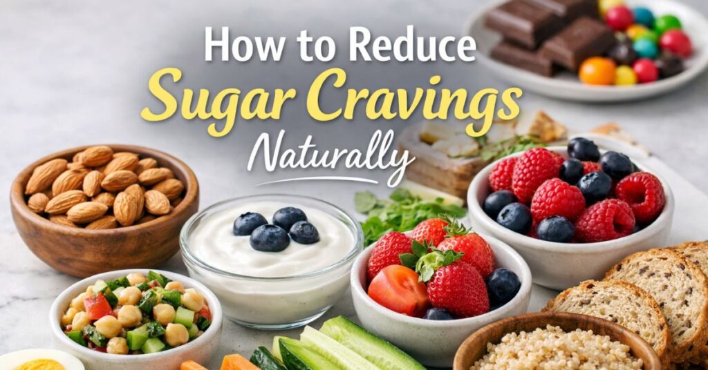 How to reduce sugar cravings with healthy snacks like fruits, nuts, yogurt, and whole grains