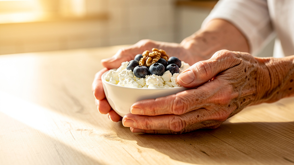 Senior enjoying protein-rich cottage cheese breakfast