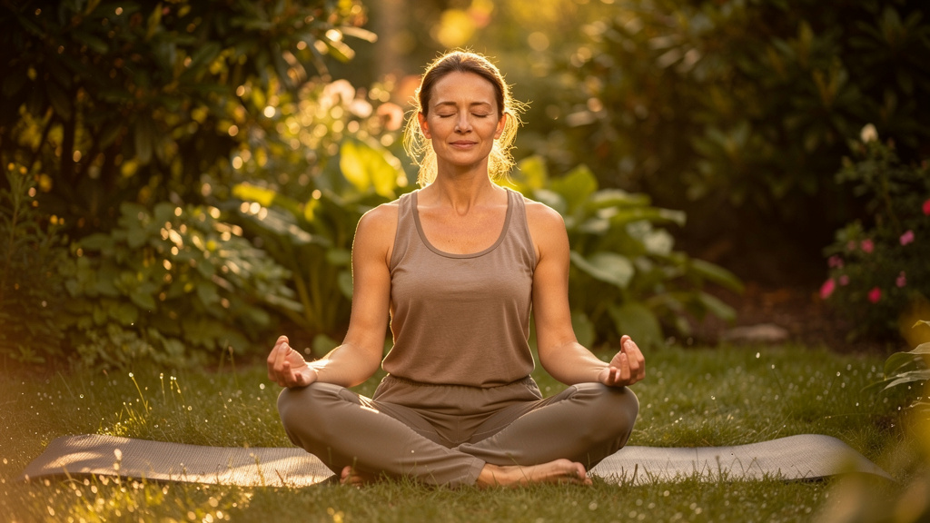 Woman practising yoga and meditation for stress management