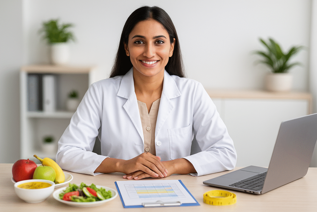 Best dietitian for weight loss in Kolkata explaining a personalised nutrition plan in a professional clinic setting