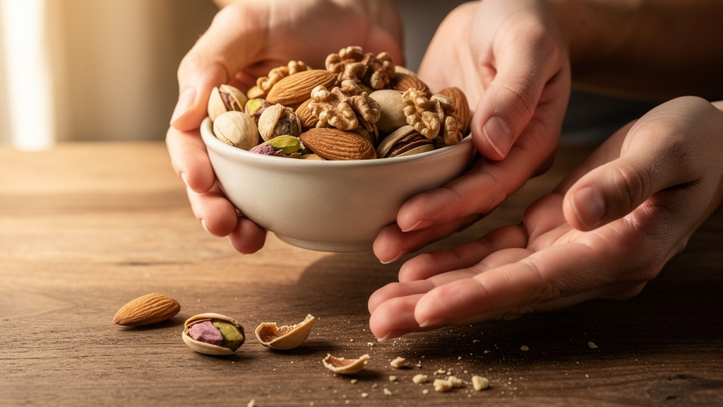 Proper portion of mixed nuts for healthy weight-loss snacking