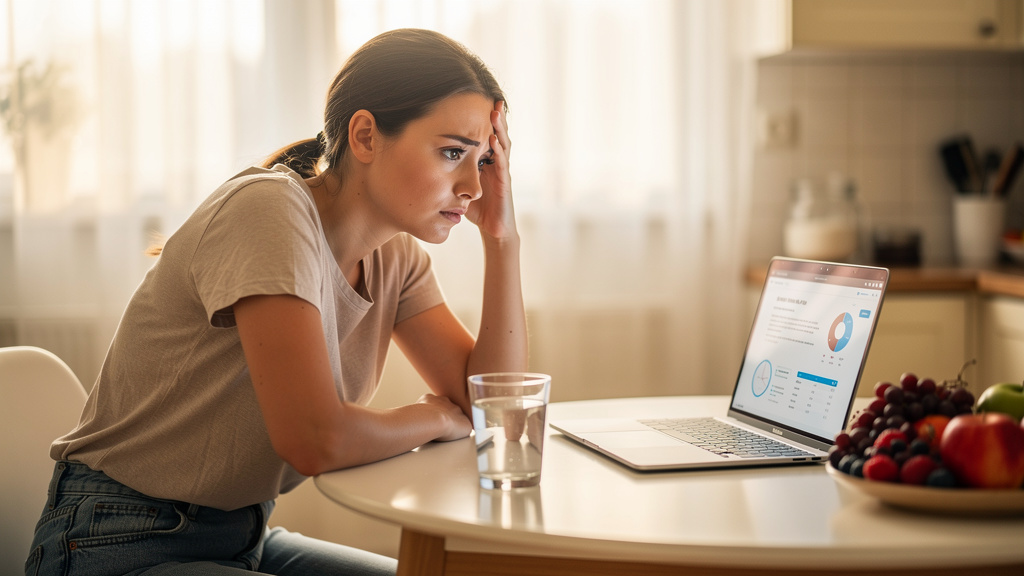 Woman contemplating seeking professional dietitian guidance for health concerns