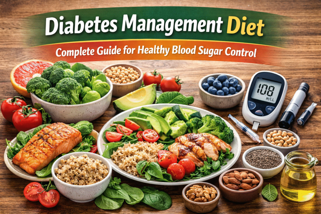 Diabetes management diet with healthy balanced meals for blood sugar control