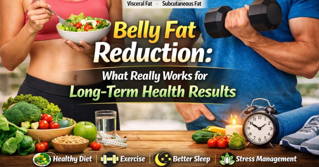 Belly fat reduction with healthy diet, exercise and lifestyle balance
