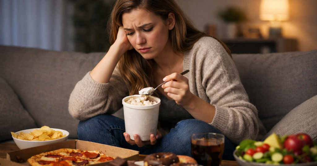 Emotional eating caused by stress and food cravings