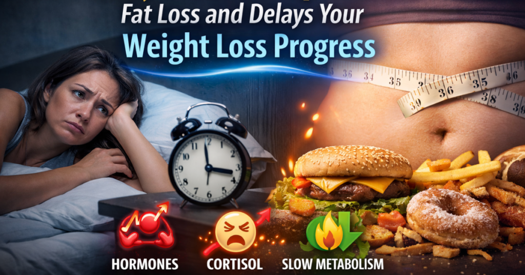 Why poor sleep blocks fat loss showing fatigue, belly fat and junk food