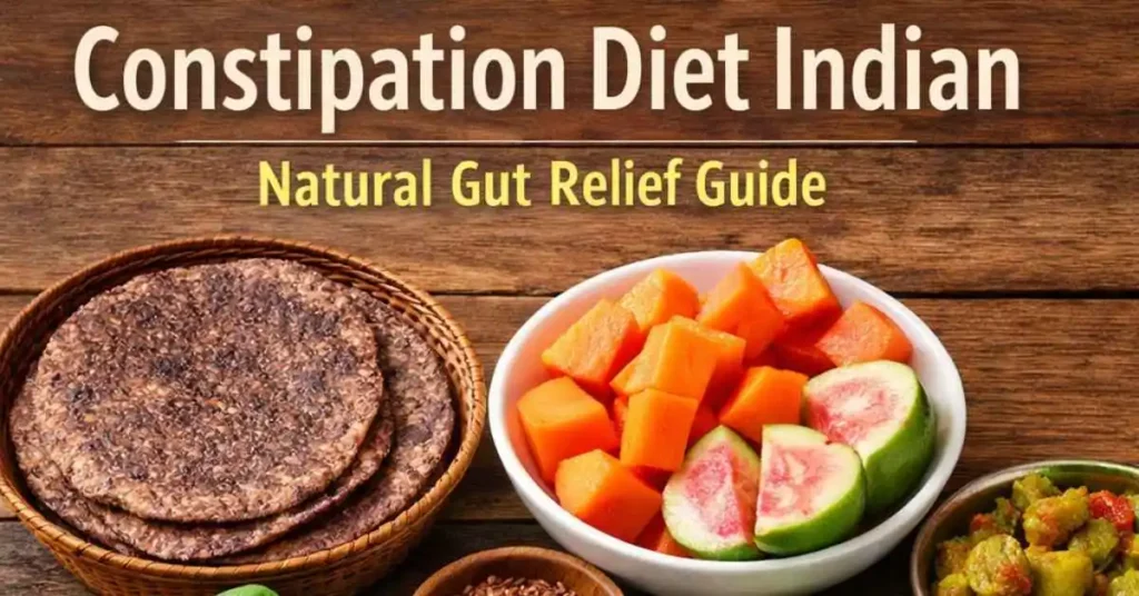 Constipation diet Indian with papaya, ragi roti and fiber rich foods