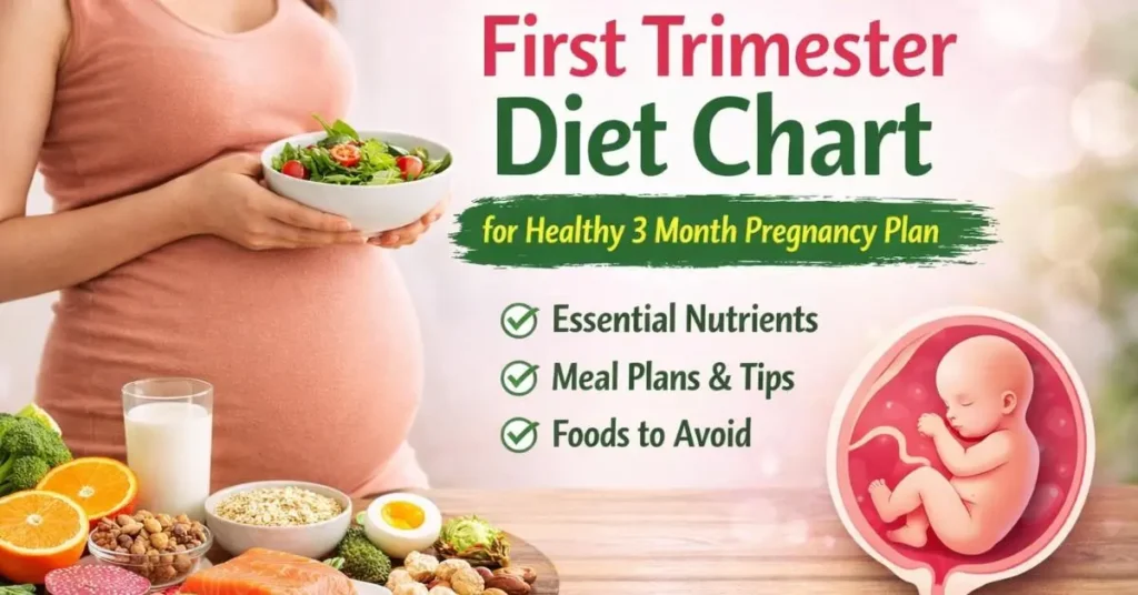 First trimester diet chart with healthy pregnancy foods and meal plan guide