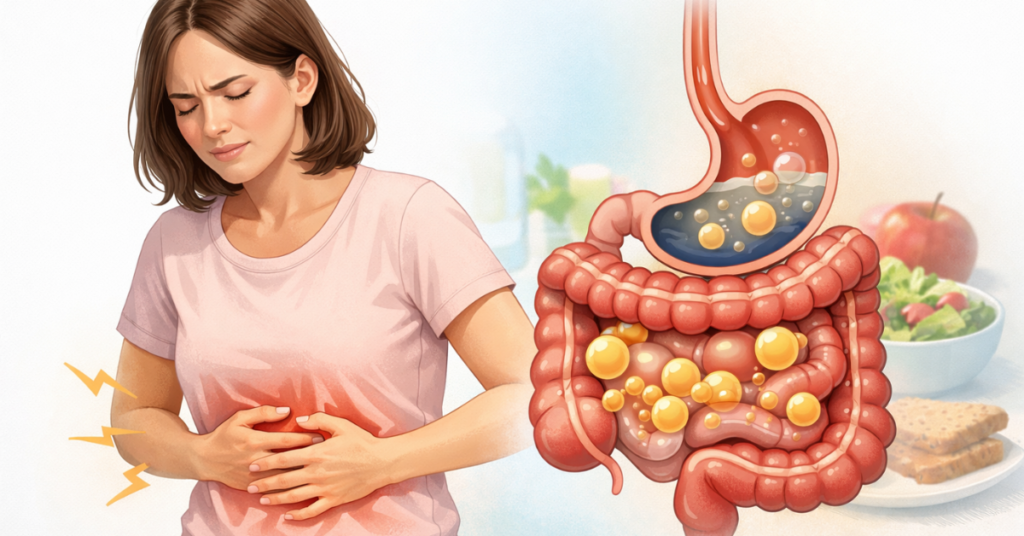 Daily bloating and gas causing abdominal discomfort due to digestive issues