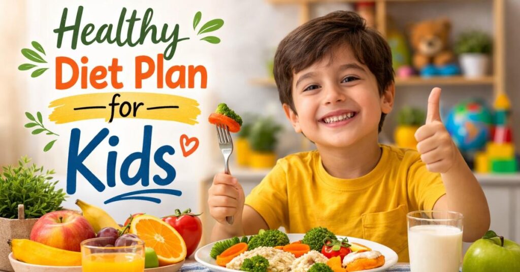 Healthy diet plan for kids with balanced fruits and vegetables