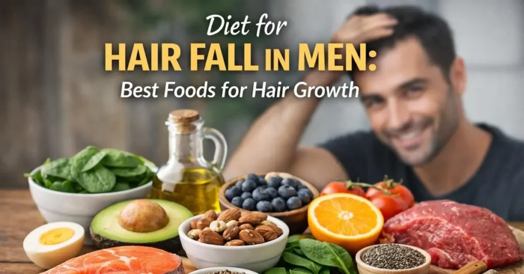 Diet for hair fall in men with healthy foods that support hair growth.