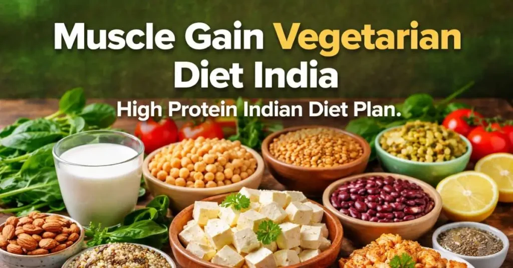 Muscle gain vegetarian diet India with high protein Indian foods.