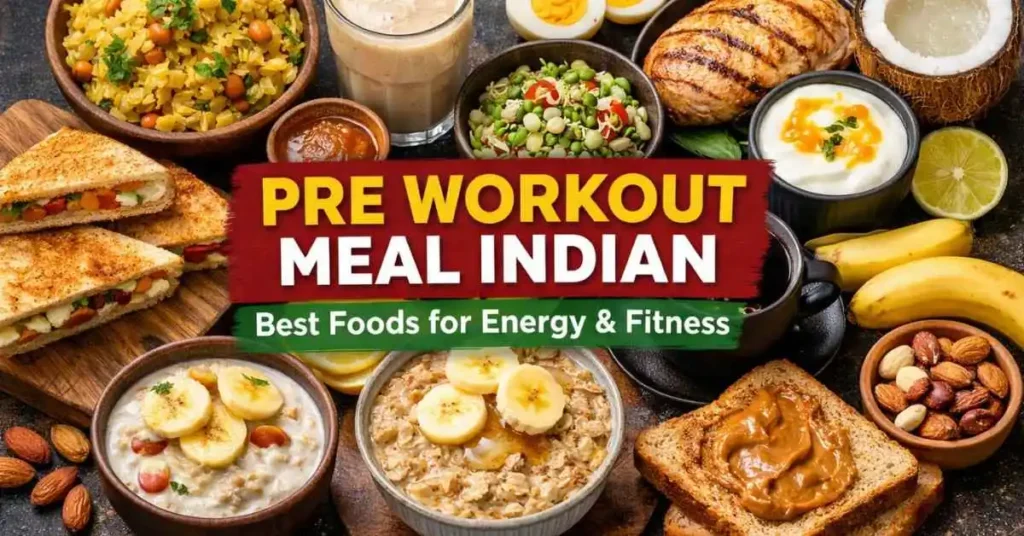 Pre workout meal Indian with healthy foods for energy before gym