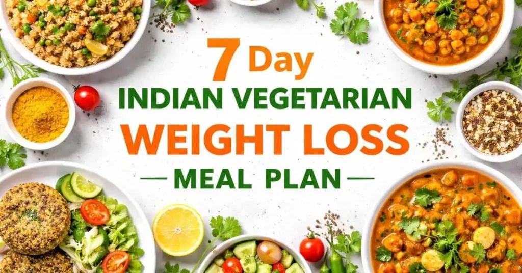 7 day Indian vegetarian weight loss meal plan healthy food flat lay