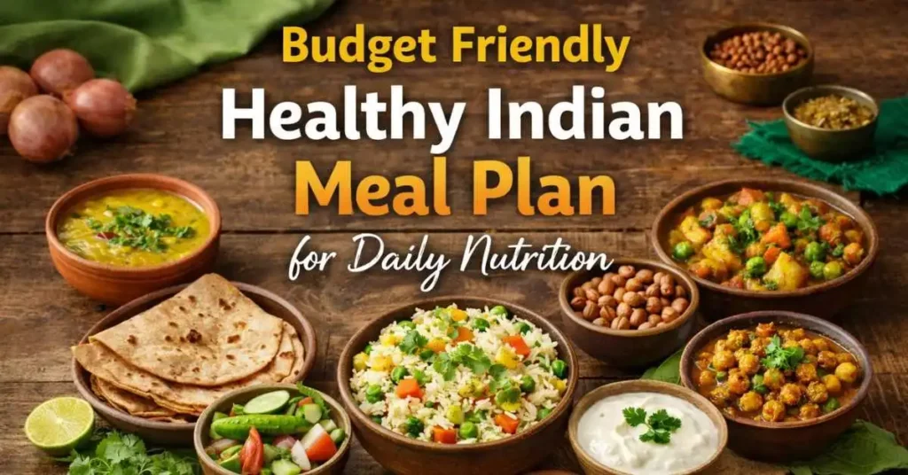 Budget friendly healthy Indian meal plan with dal, roti and vegetables