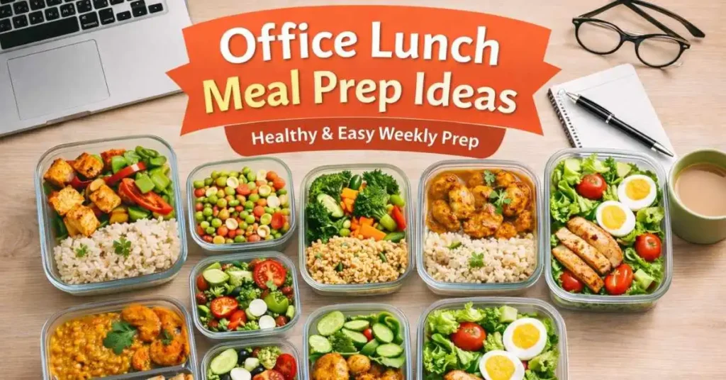 Office lunch meal prep ideas with healthy homemade meals in containers for a productive workday