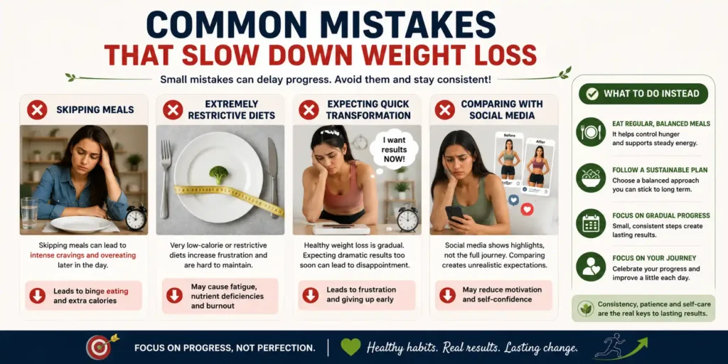 Common mistakes that slow down weight loss infographic