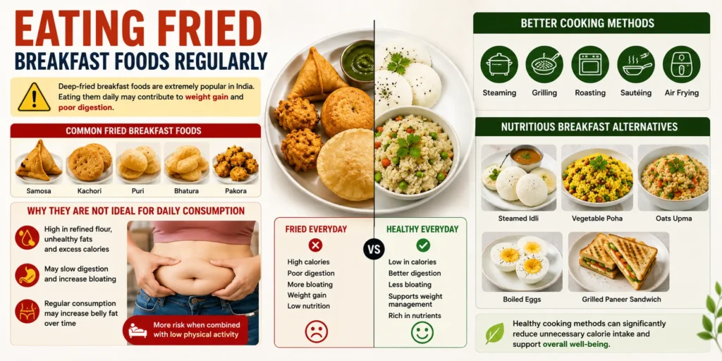 Indian Breakfast Mistakes like fried breakfast foods that may increase belly fat, bloating, and poor digestion