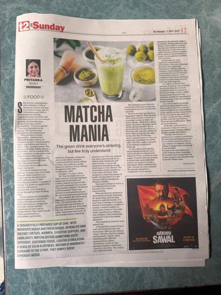 Priyanka Shah featured in The Telegraph t2 Sunday Matcha Mania article