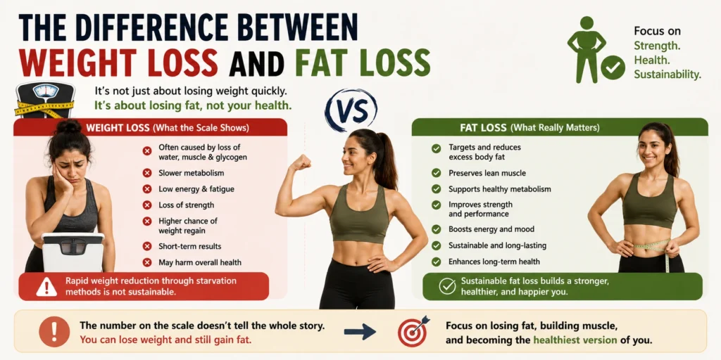 Difference between weight loss and sustainable fat loss explained visually