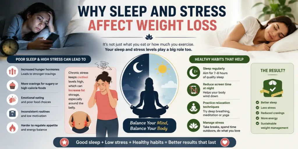 Sleep and stress impact on weight loss infographic